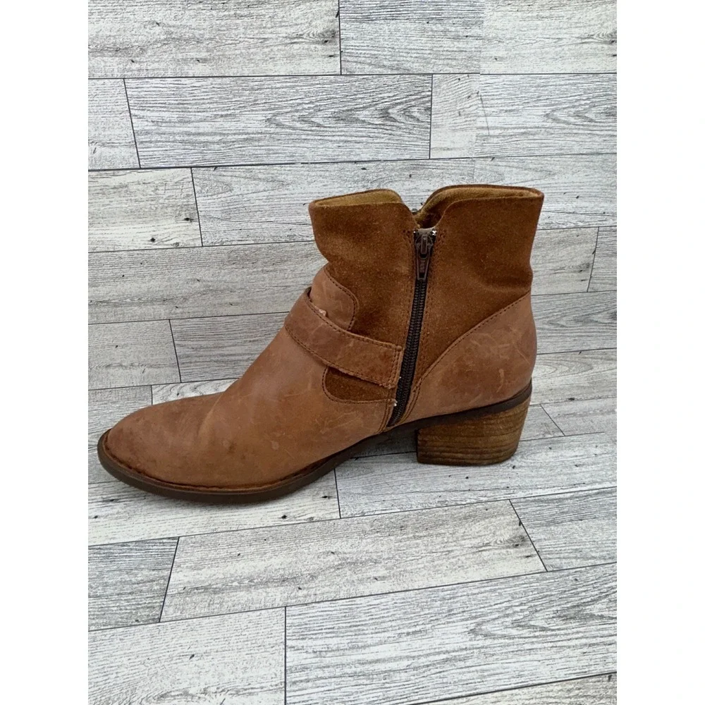 Born Brown Leather Suede Ankle Boots Men 11M F75517‎ Buckle Zip Block Heel